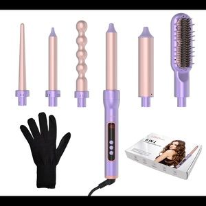 AIKO 6 in 1 Ceramic Curling Iron Wand with Hair Straightener Brush Fast Heat-Up